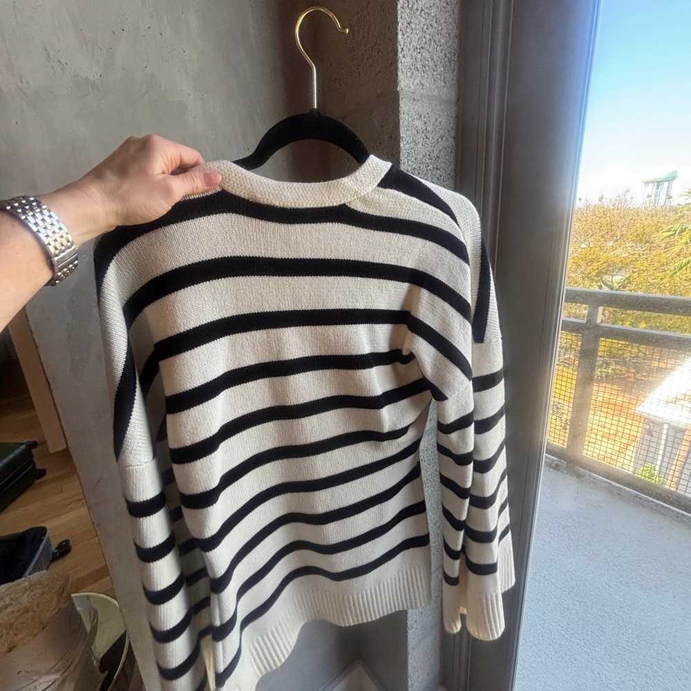 WeWoreWhat Striped Open-Front Cardigan Sweater - Black & Ivory - Picture 2 of 6